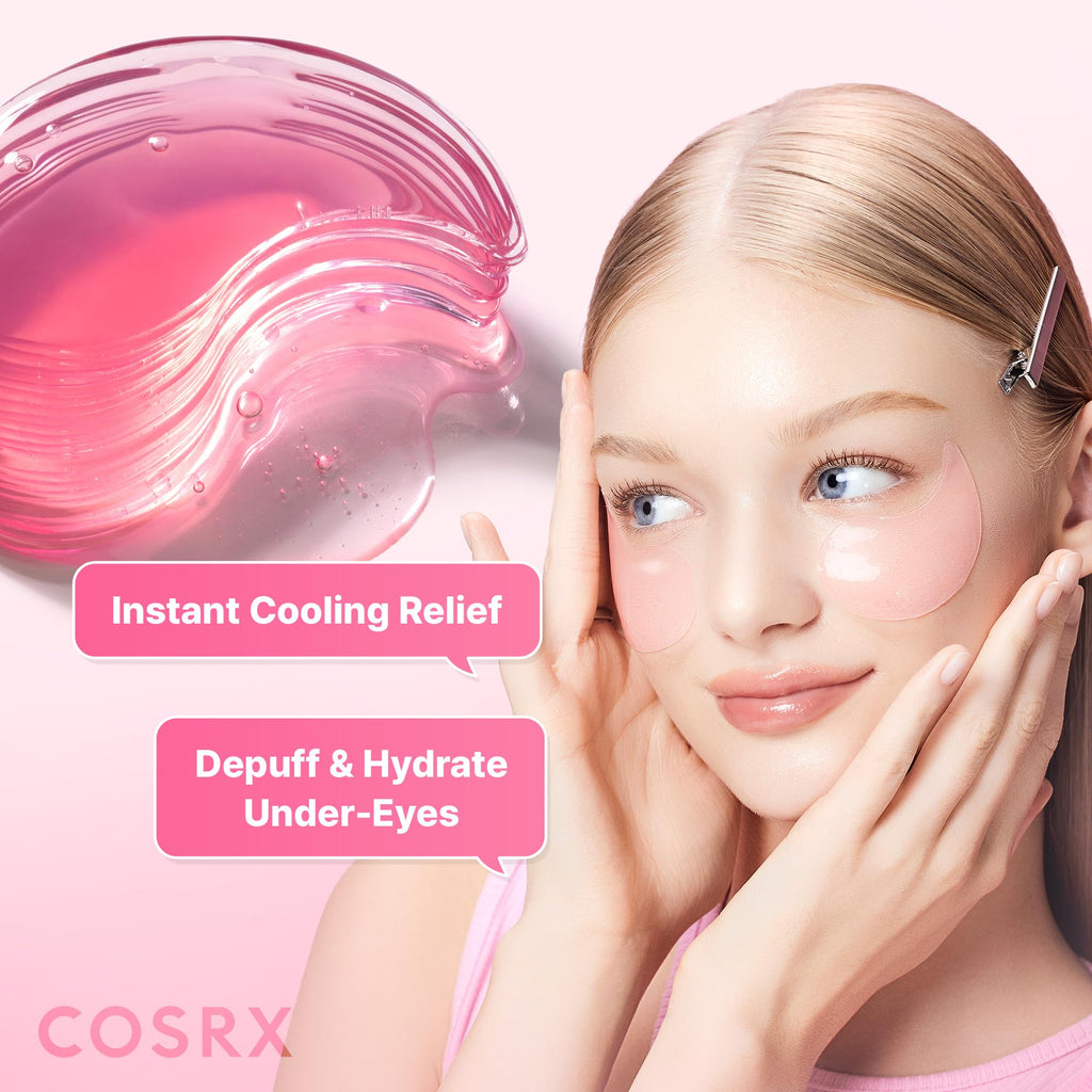 COSRX Pink Peptides Collagen Hydrogel Eye Patch for Puffy Eyes (60) | Cooling & Firming Under Eye Patches with 4-Peptide & Caffeine, Depuffing Gel Eye Mask, Korean Skin Care