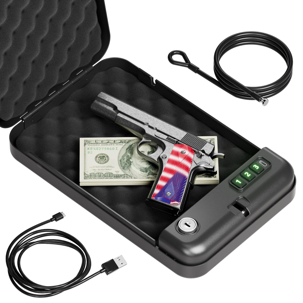 Grimtron Portable Electronic Car Gun Safe for Handgun with Security Cable