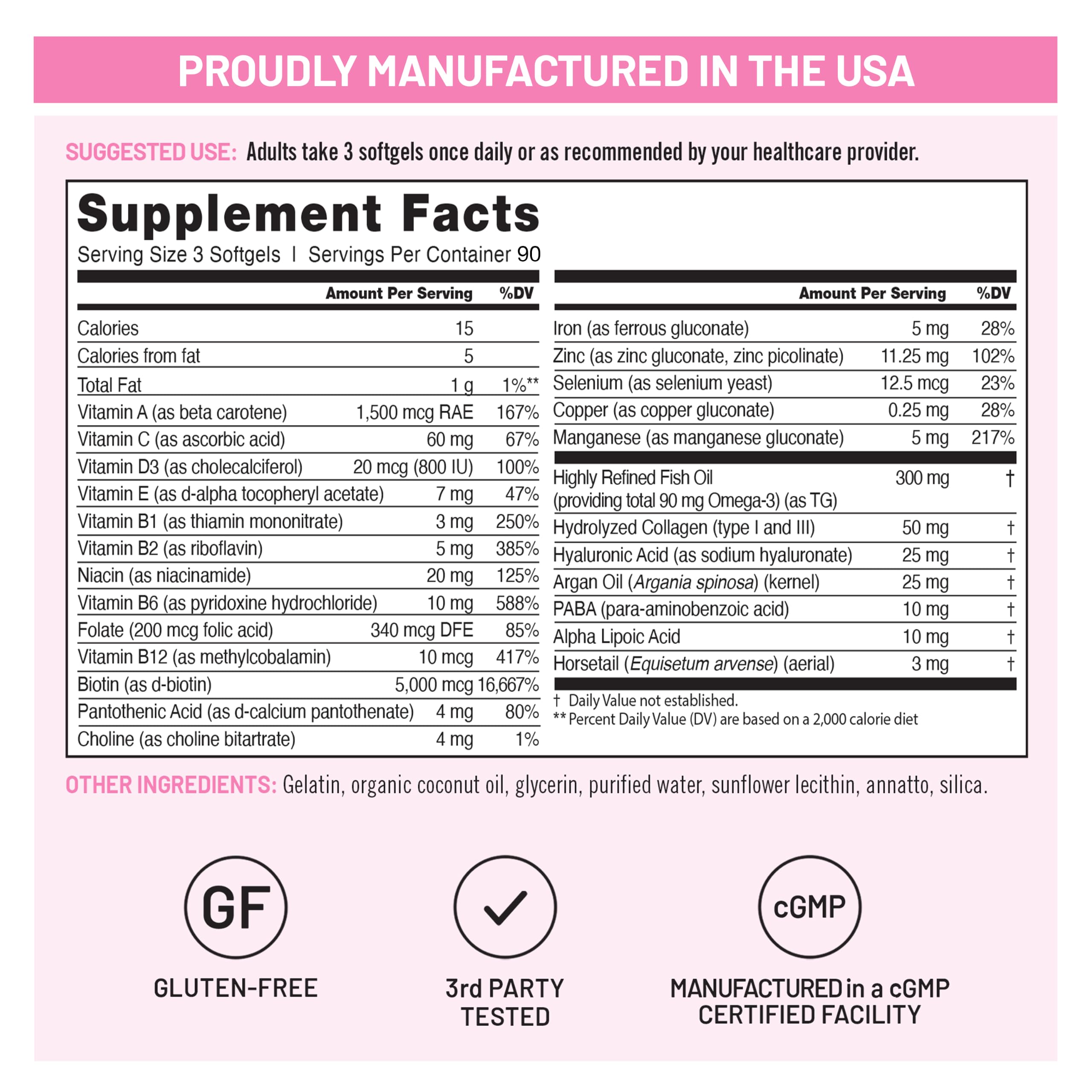 NatureWise Hair Skin and Nails Vitamin, Biotin 5000mcg w/Hyaluronic Acid, Collagen for Women with C, B Complex, D3, A, E, Iron - Non-GMO, Gluten Free - 270 Softgels[3-Month Supply]