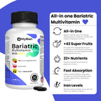 All-in-One Bariatric Multivitamin with Iron - Made in USA - for Men & Women - Supports Gastric Sleeve & Bypass with 42+ Fruit & Veggie Blend - 60 Liquid Capsules