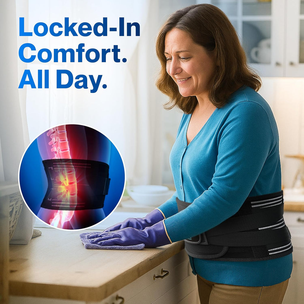 Buy now Modvel Back Brace for Lower Back Pain Women and Men â€“ Lumbar Support Belt for Sciatica, Herniated Disc, Muscle Strain â€“ Adjustable Breathable Work Brace with 6 Stays â€“ Support for Postureâ€“ Size M at indiglob india