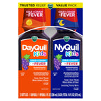 Buy now VICKS DayQuil and NyQuil Kids Grape Cold & Cough + Fever Multi-Symptom Relief Liquid Co-Pack, Specially Formulated for Kids Ages 6+, 2x8 OZ at indiglob india