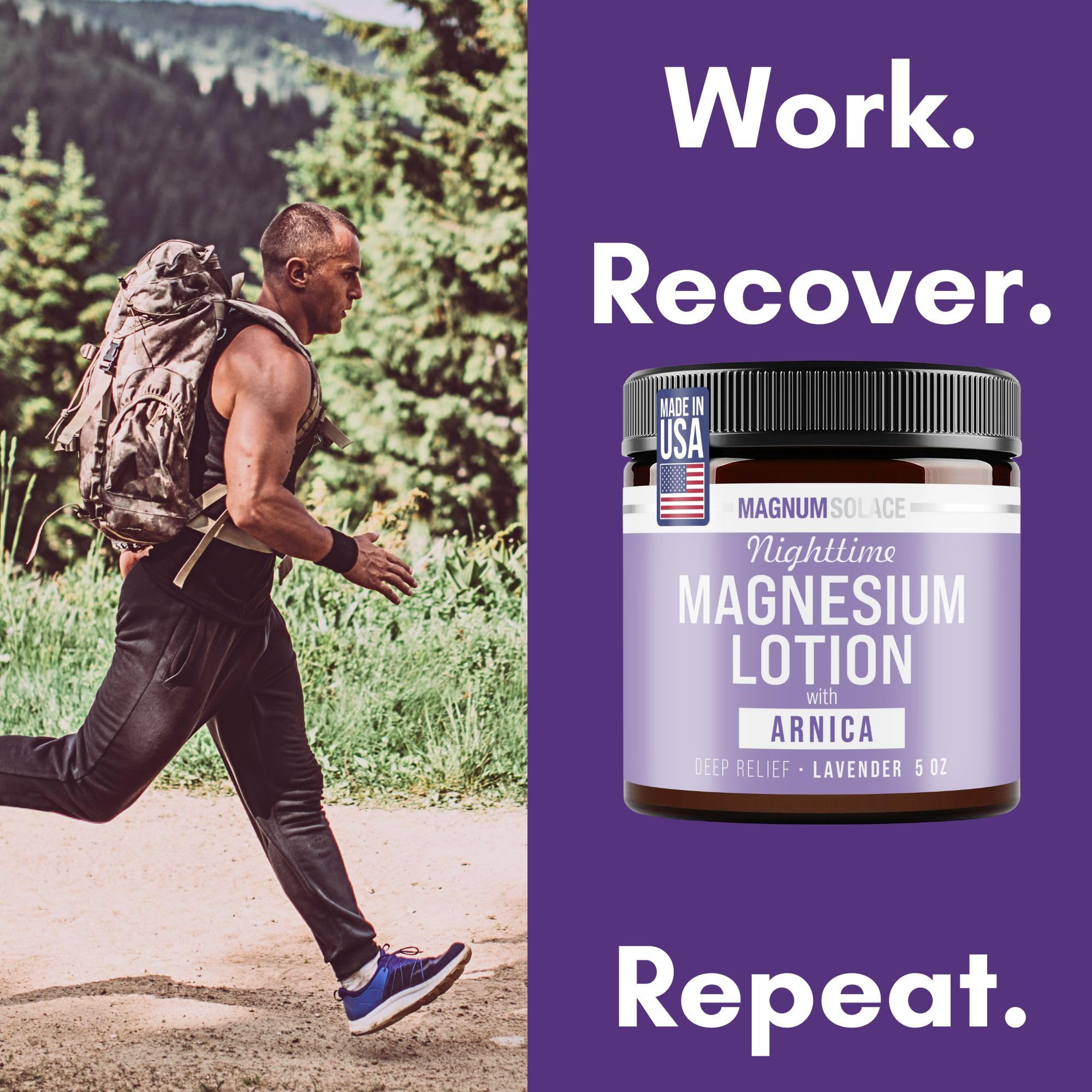 Magnum Solace Nighttime Magnesium Lotion with Arnica – Highly Concentrated Magnesium for Muscles & Joints – Apply to Legs or Feet Before Bed – Skin-Friendly