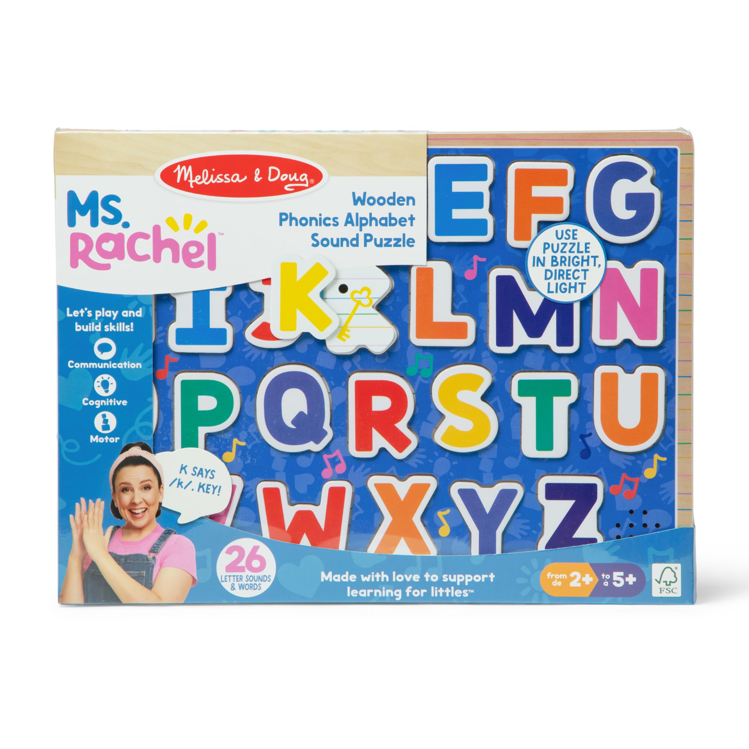 Buy now Melissa & Doug?? Ms. Rachelƒ?› Wooden Phonics Alphabet Sound Puzzle with Light-Activated Sound Effects, 26-Piece Toddler Toys for Boys and Girls Ages 2+ Years - FSC Certified at indiglob india