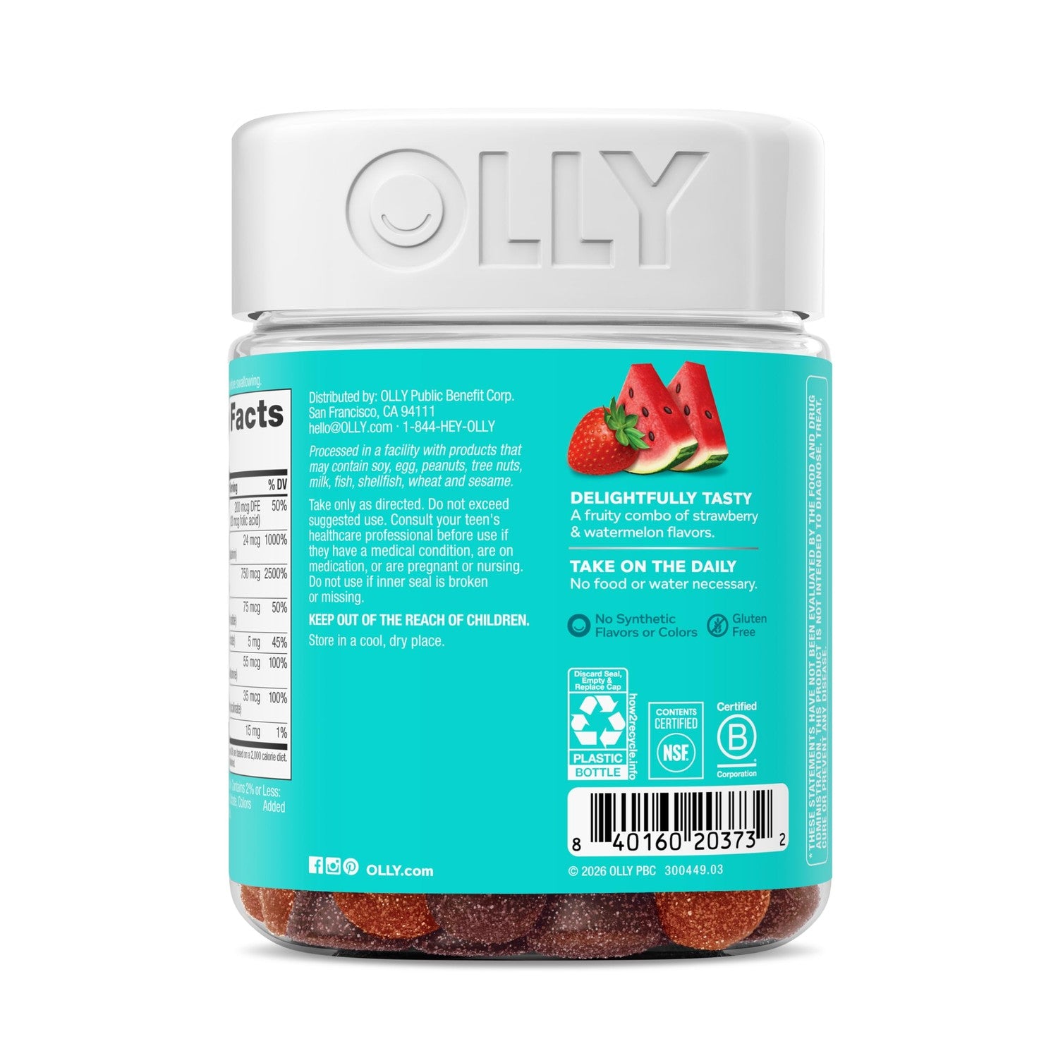 OLLY Teen Girl Multi Gummy, Healthy Skin and Immune Support*- 100 Count