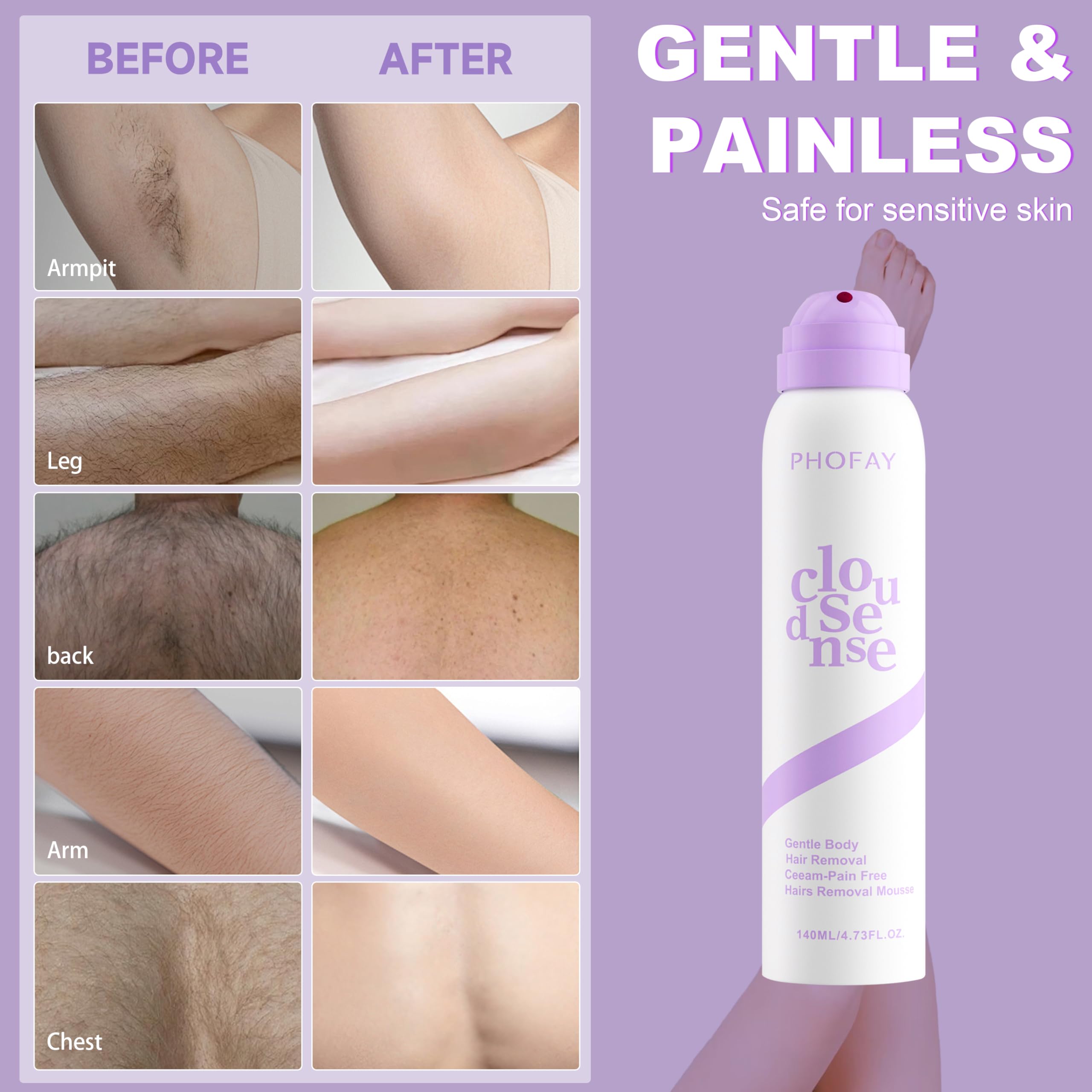 PHOFAY Smooth Hair Removal Cream for Women and Men Body hair removal spray | Sensitive Skin Fast-Acting Aloe Hyaluronic Acid Cloudsense Hair Removal Spray Dermatologist-Recommended (1, Depilatory Cream)