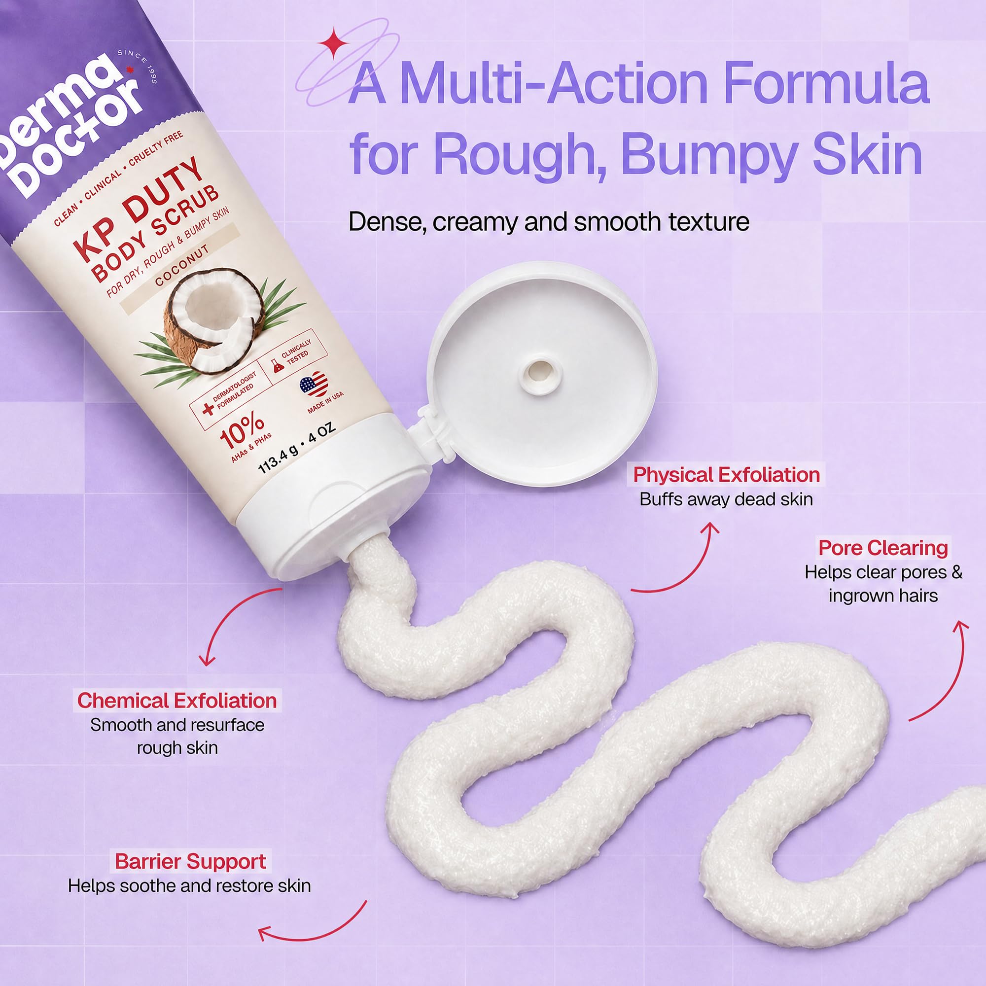 DERMAdoctor KP Bump Eraser Body Scrub, 10% AHAs + PHAs, Rough & Bumpy Skin