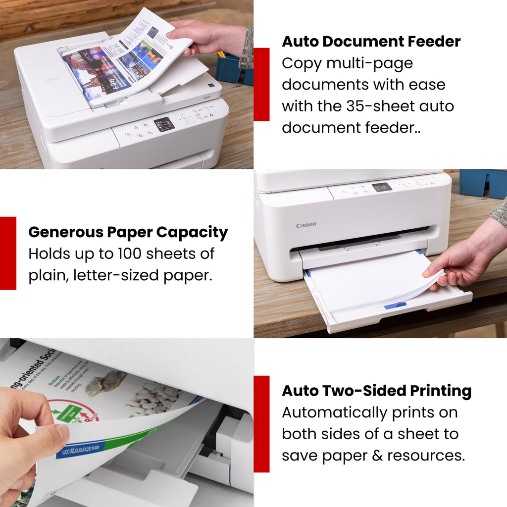 Canon PIXMA TR7120 Wireless Color Inkjet Printer, Duplex Printing, White – Home Printer with Copier/Scanner, Auto Document Feeder, Compact Design, Intuitive Control Panel
