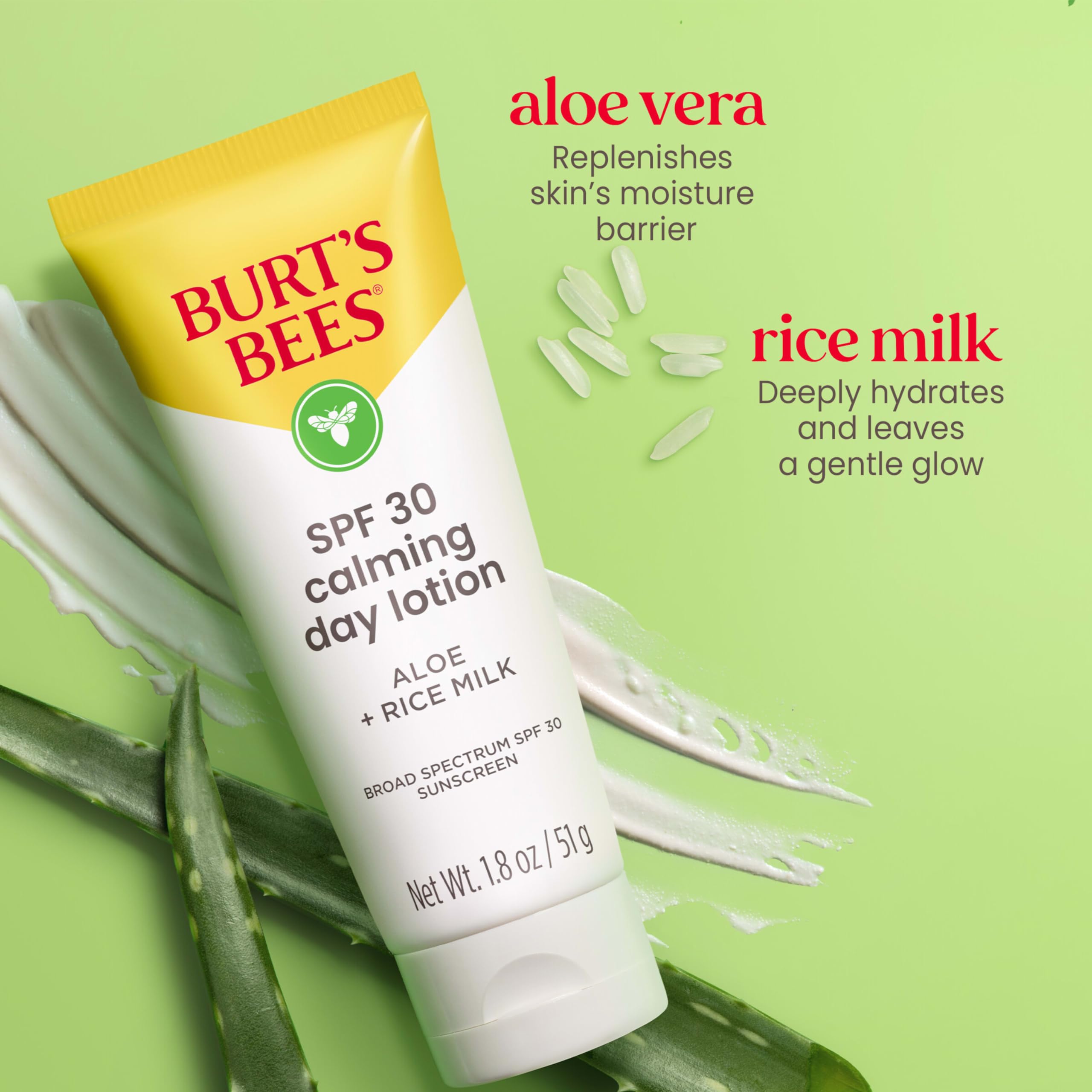 Buy now Burt's Bees SPF 30 Calming Day Face Lotion With Aloe and Rice Milk for Sensitive Skin, Sunscreen Face Lotion Soothes Redness and Irritation, 99.4 Percent Natural Origin Skin Care, 1.8 oz. Tube at indiglob india