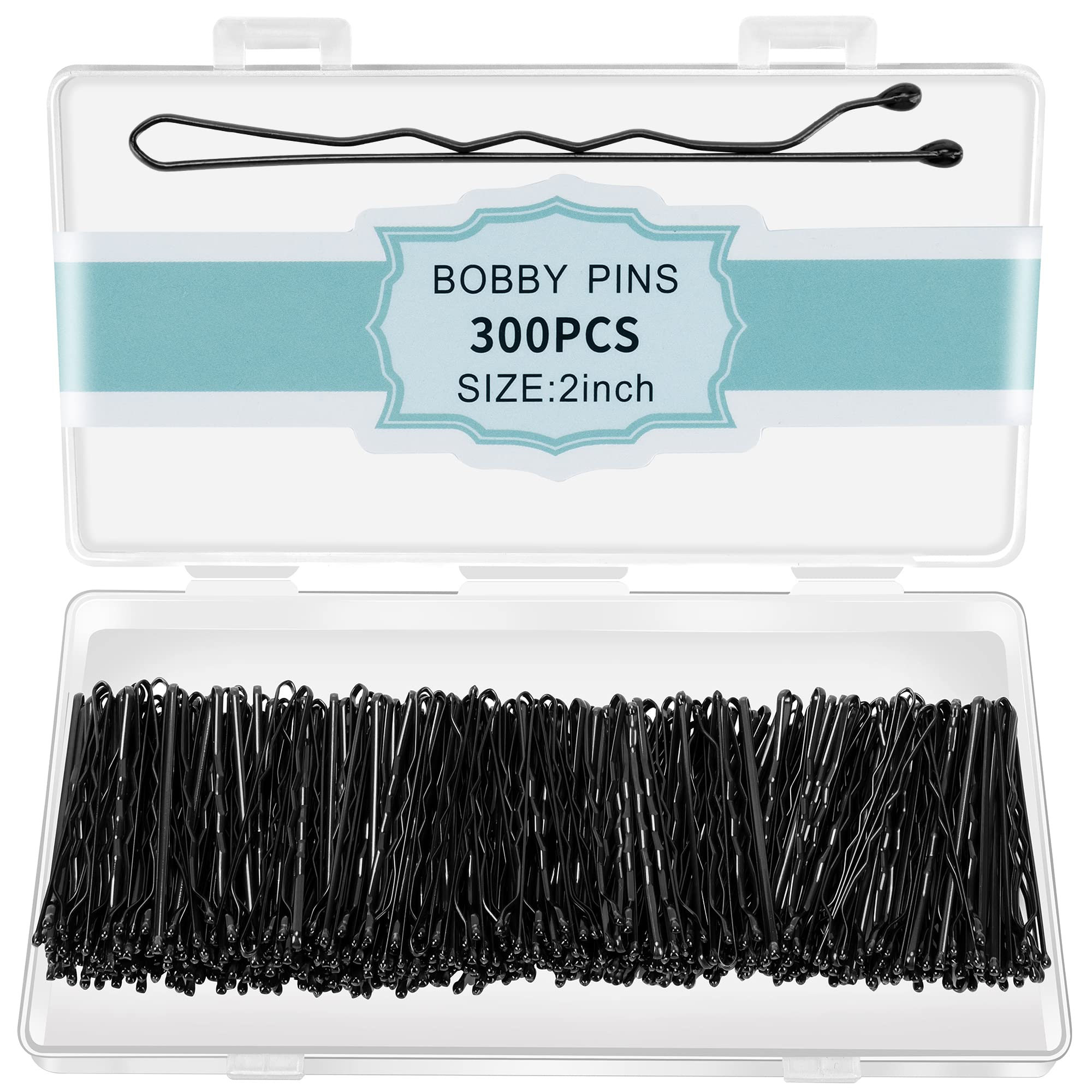 300 Pcs Bobby Pins Black, Hair Pins for Women Girls and Kids, Invisible Wave Hair clips Bulk with Storage box, Pain-Free Hairpins（2 Inch Black）