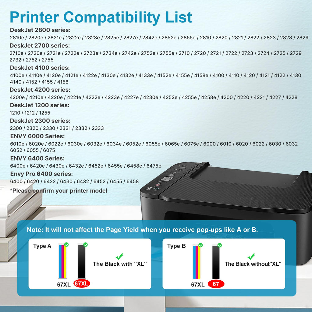 67XL Black Ink Cartridge Replacement for HP Ink 67 for HP 67XL Black Ink Cartridge Works for Deskjet 2855e 4255e 2827e 4227e 2755e 2700 2700e 2800e 2852e 4155e 4100e Envy 6055e 6452e 6455e (2 Pack)