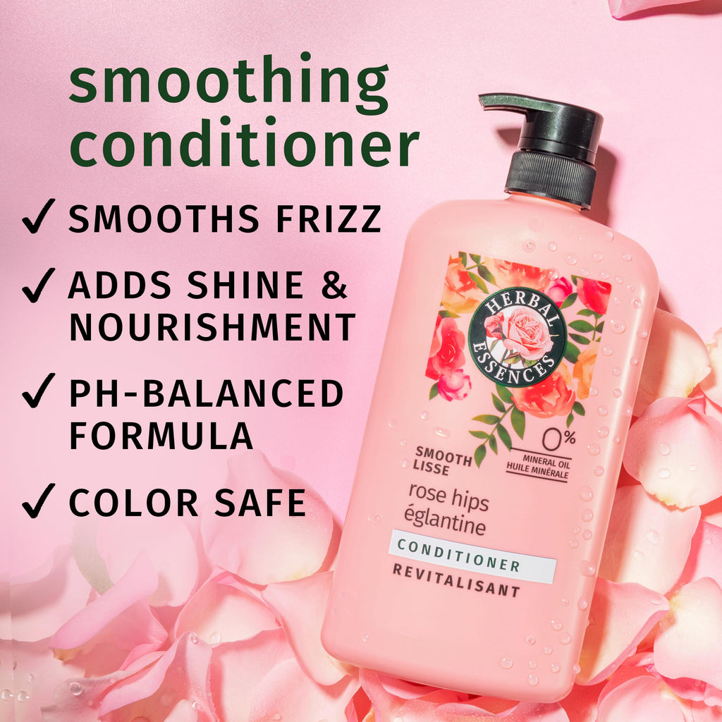 Herbal Essences Conditioner, Rose Hips- Smooth Collection, Shiny Hair with Vitamin E & Jojoba, Safe for Color Treated Hair, Floral Scent, Cruelty-Free, Dermatologist-Tested, 29.2 Fl Oz