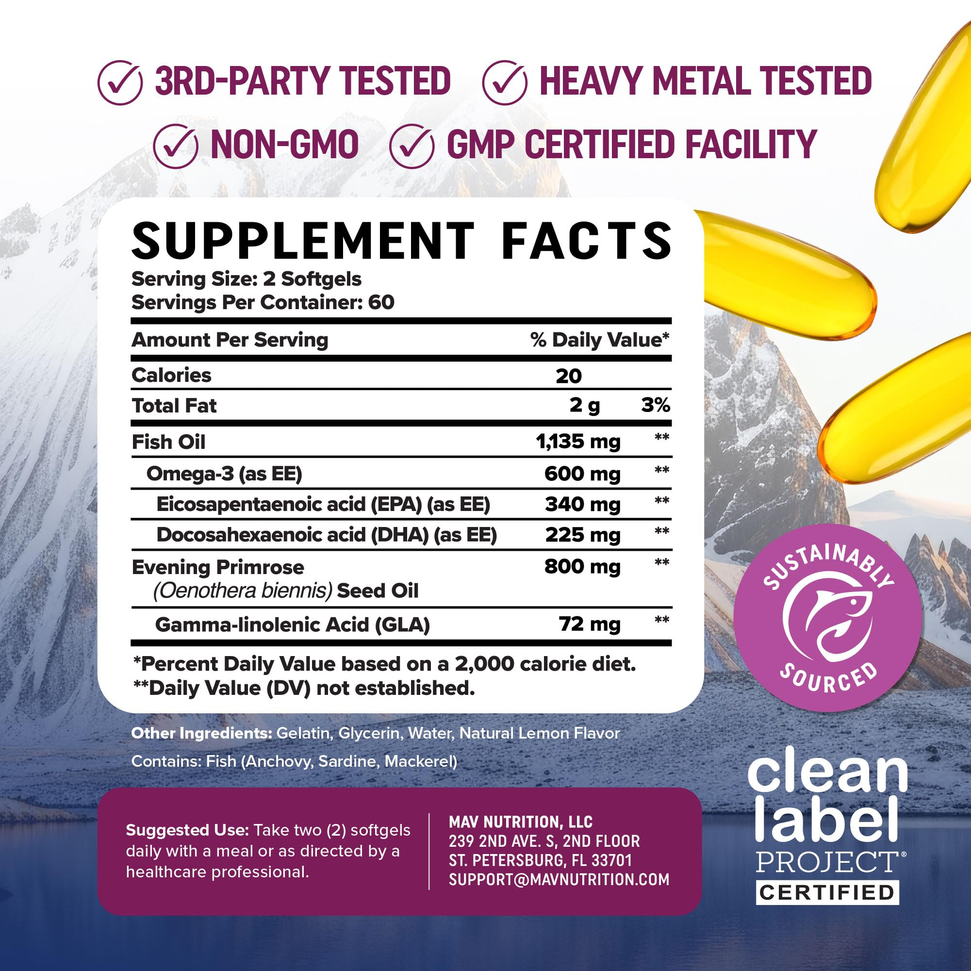 Fish Oil Omega 3 Supplements for Women, DHA + EPA, Heart Health Support | Hormone Balance & Skin Health Support, 600MG Omega3 + 800MG Evening Primrose Oil, Omega 3 Supplement for Women, 120 Softgels