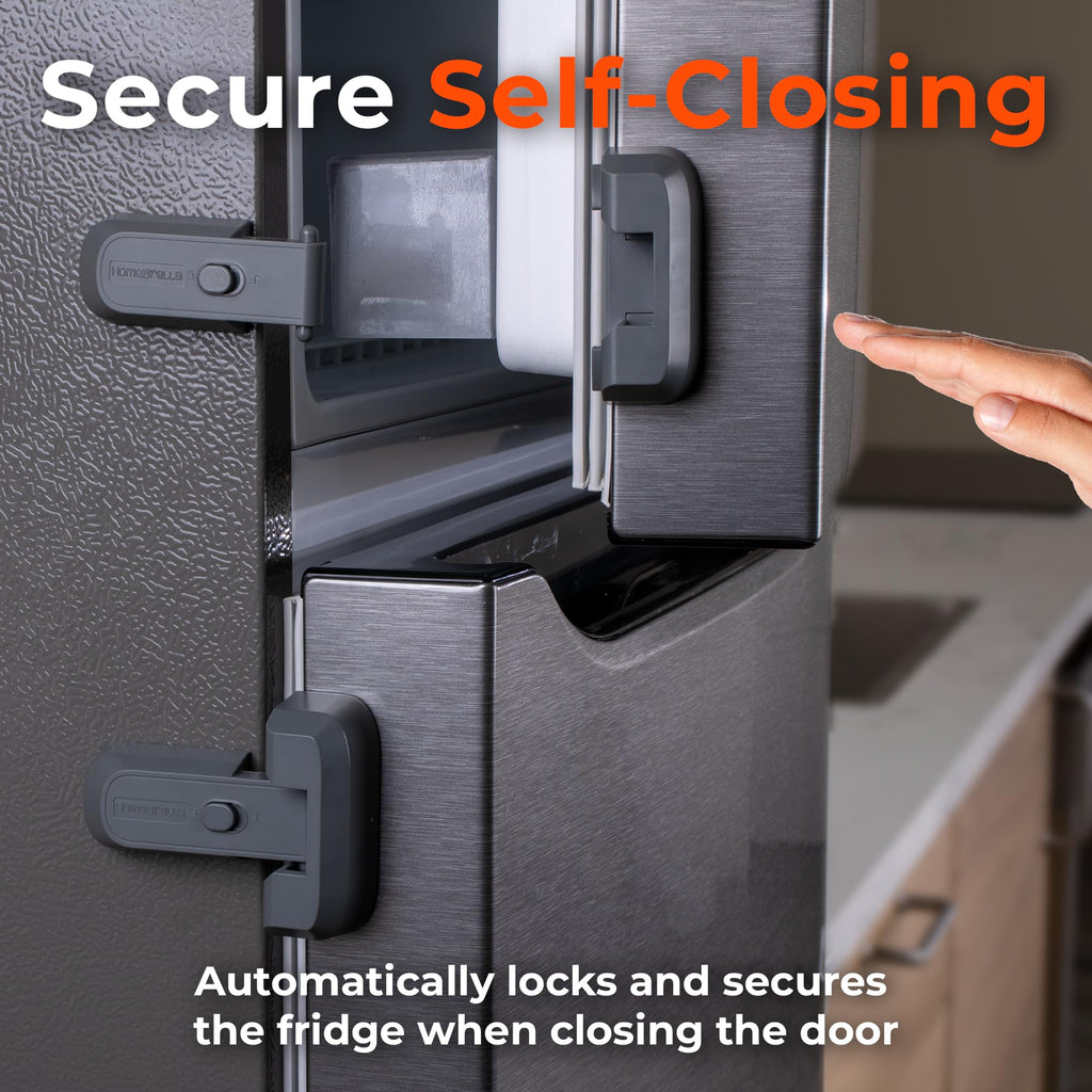 2-Pack Child Proof Fridge Lock with Adhesive - No Tools Required - Refrigerator Lock for Kids - Freezer Latch to Keep Door Closed - for Toddlers, Cats, & Dogs.