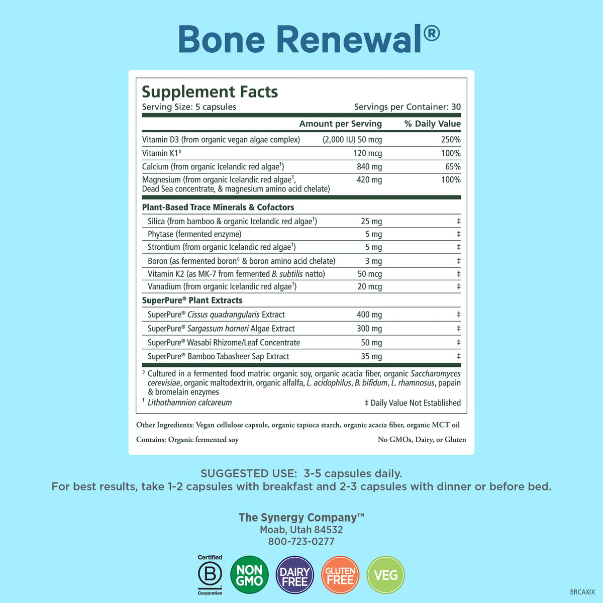 PURE SYNERGY Bone Renewal Bone Supplement (150 Capsules)