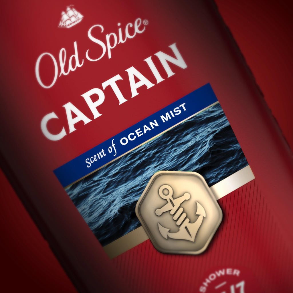 Old Spice Refreshing Body Wash for Men, 3X Defense, 24/7 Shower Fresh with Long Lasting Scent, Red Collection, Captain with Bergamot Scent, 33.4 oz