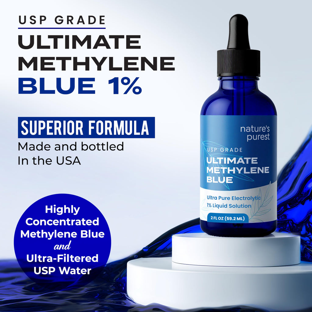Sweat & Soul Methylene Blue Pharmaceutical Grade 2oz - Made in USA - Balanced Electrolytic 1% Solution - USP Grade, No Formaldehyde, No Alcohol, 3rd Party Tested