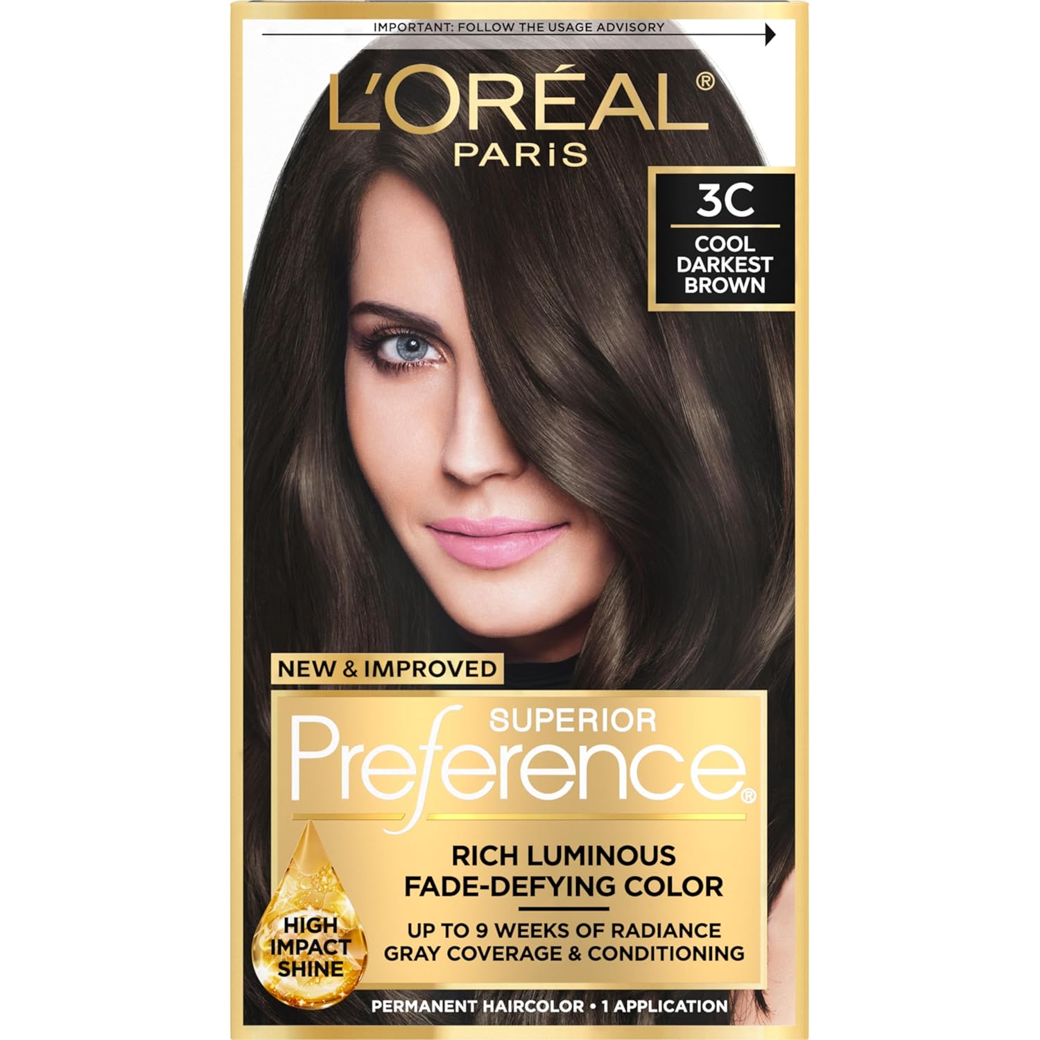 Buy now L'Oreal Paris Superior Preference Luminous Fade-Defying Permanent Hair Color, Hair Dye For Up to 9 Weeks of Radiance, Light Ash Blonde 9A, 1 Hair Dye Kit 3C Cool Darkest Brown 1 Count (Pack of 1) at indiglob india