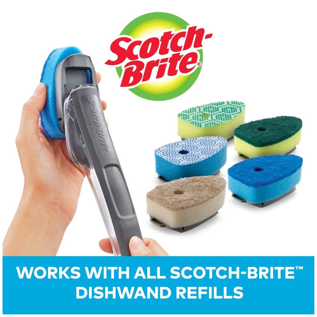 Scotch-Brite Advanced Soap Control Non-Scratch Dishwand Kit, 1 Dish Wand & 5 Sponge Refills, Prevents Soap from Leaking, Leak-Free Guarantee, Best for Nonstick Pots and Pans, Glass, Tubs, & Showers