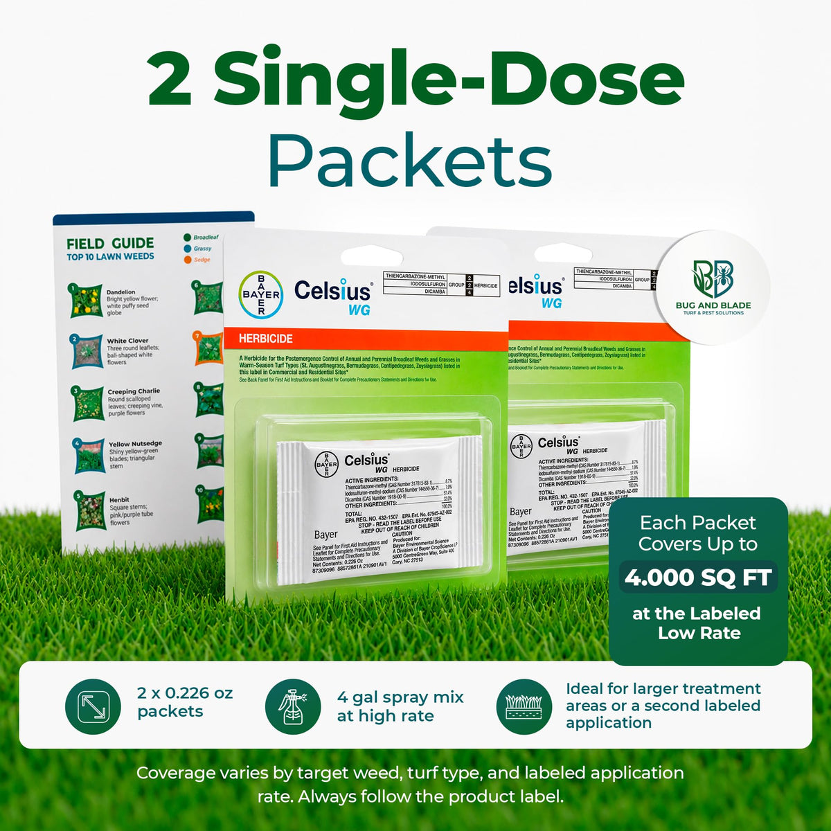 Celsius WG Herbicide 2-Pack with Bug And Blade Weed ID Card