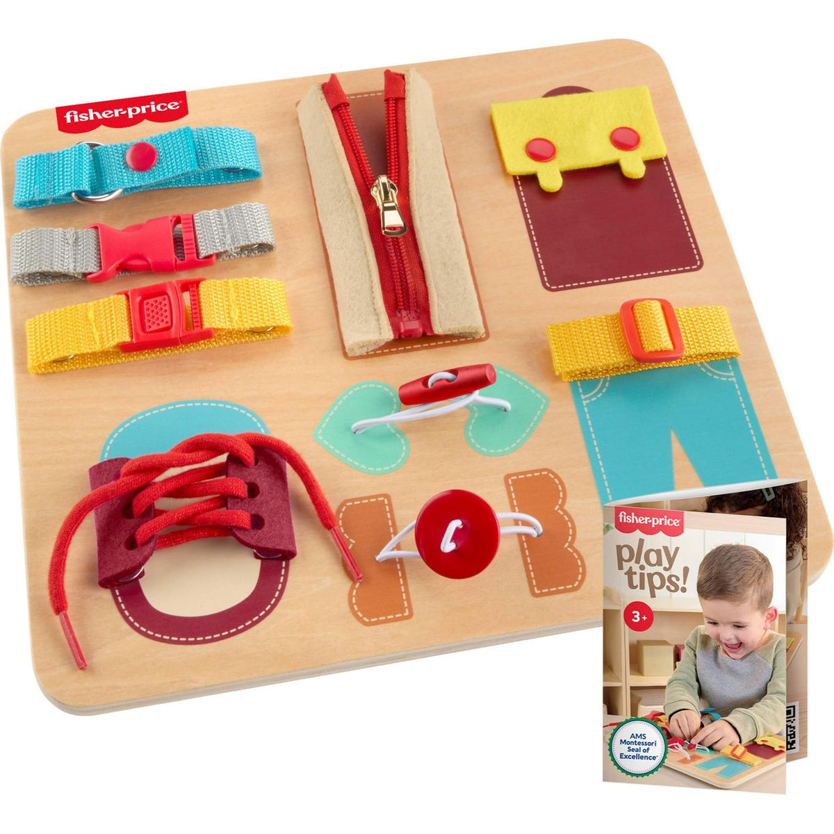 Fisher-Price Wood Montessori Dressing Board Busy Activity