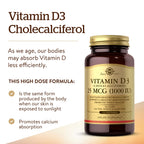 Solgar Vitamin D3 (Cholecalciferol) 25 MCG (1000 IU), 250 Servings | Helps Maintain Healthy Bones & Teeth, Immune System Support, Non-GMO, Gluten Free, Dairy Free - 250 Softgels
