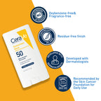 CeraVe Mineral Sunscreen Stick, SPF 50 Face Sunscreen, Travel Size, 0.47oz | FSA Eligible Zinc Oxide Face Sunscreen with Hyaluronic Acid and Ceramides Offers Water-Resistant, Mess-Free Protection