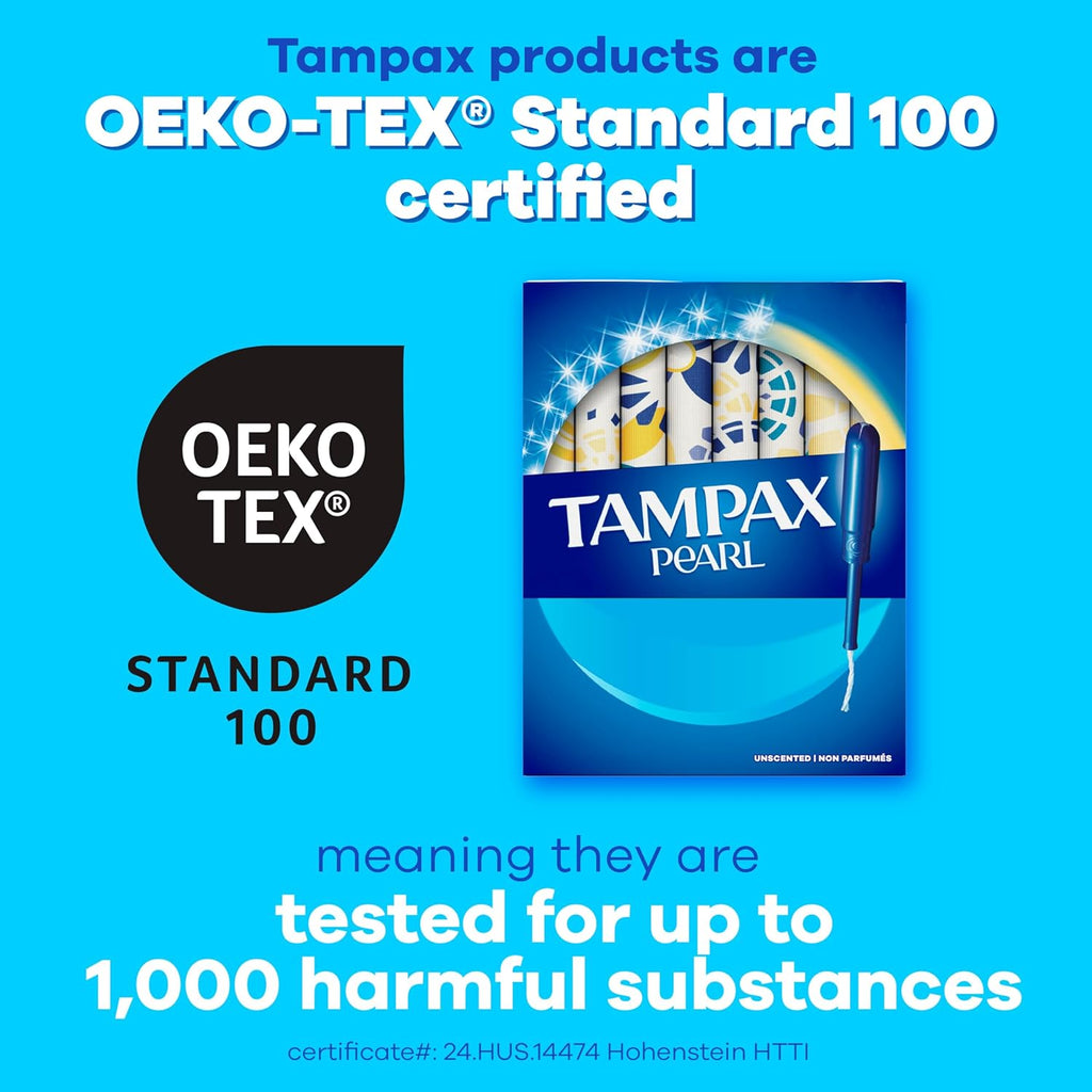 Buy now Tampax Pearl Tampons for Women, with LeakGuard Braid, Super Absorbency, Unscented, 50 Count at indiglob india