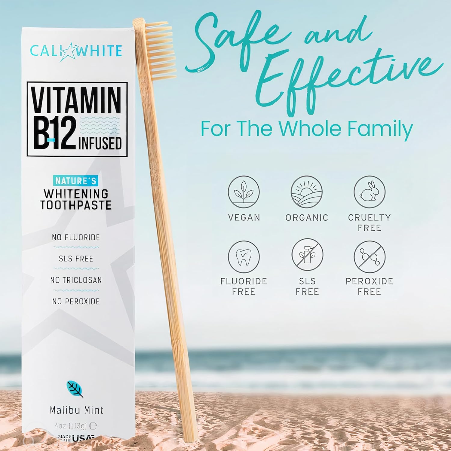 Buy now Cali White No Fluoride Whitening Toothpaste, Infused with Vitamin B12, Pacific Mint, 4 Ounce (1 Pack) at indiglob india