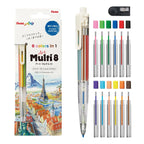 Pentel Art Multi 8 Set (XPH804ST), Mechanical Pencil with 8 Color Leads (2.0mm), Includes Sharpener and 12 Refill Leads with Cases, For Sketching, Drafting, Illustrations, and Journaling