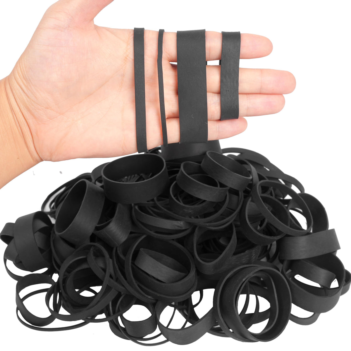 Rubber Bands Assorted Sizes Black Elastic Bands for Office Supplies 0.5lbs
