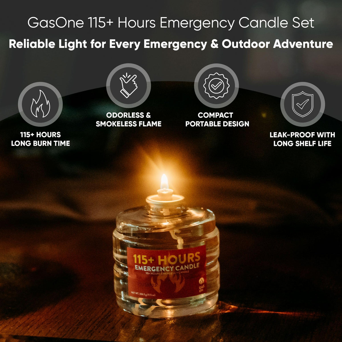 GasOne 115+ Hours Emergency Candle Set – 8-Pack Liquid Candles – Clean Burning, Unscented Long-Burning Candles for Ambient Lighting, Power Outages, Camping & Blackouts