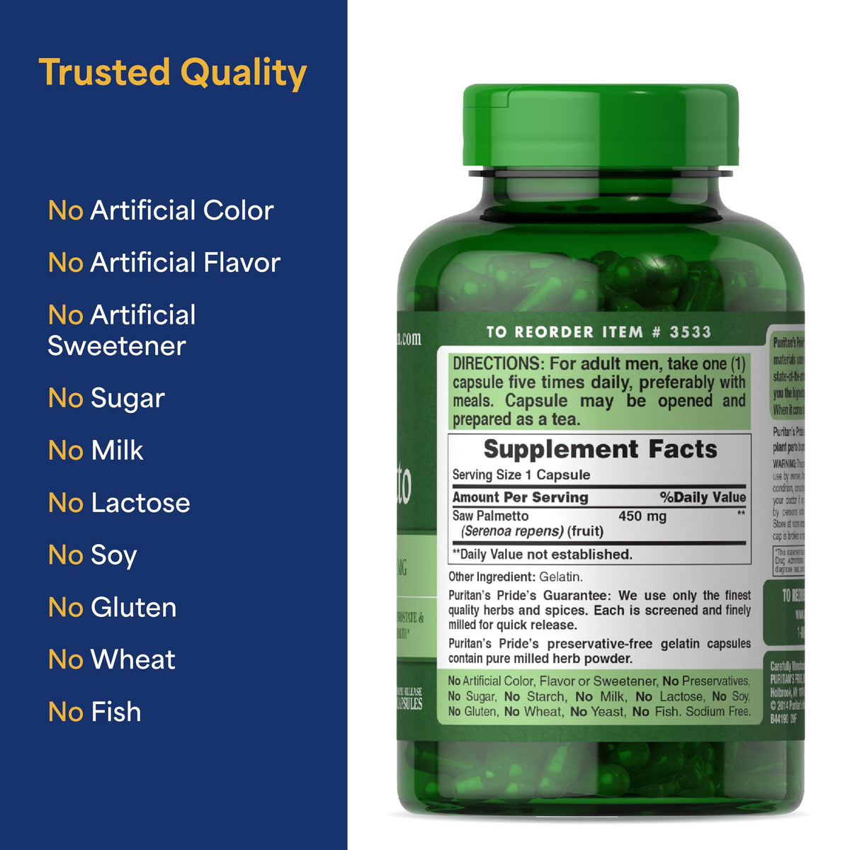 Puritan's Pride Flow Guard™ Saw Palmetto Extract 450mg, 200 Capsules