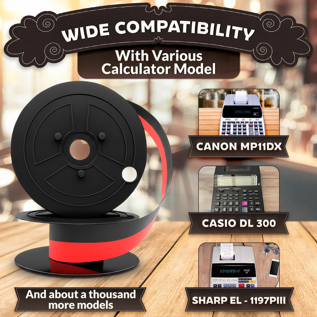 3 Pcs Canon MP11DX Calculator Ink Ribbon, Red/Black, 18 ft x 0.5 in