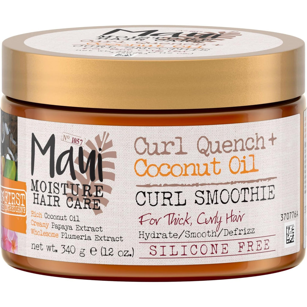 Maui Moisture Curl Quench + Coconut Oil Curl Smoothie, 12 oz | Curly Hair Styling Cream, with Coconut Oil & Papaya Butter, Helps Tame Frizz & Enhance Softness, Silicone Free