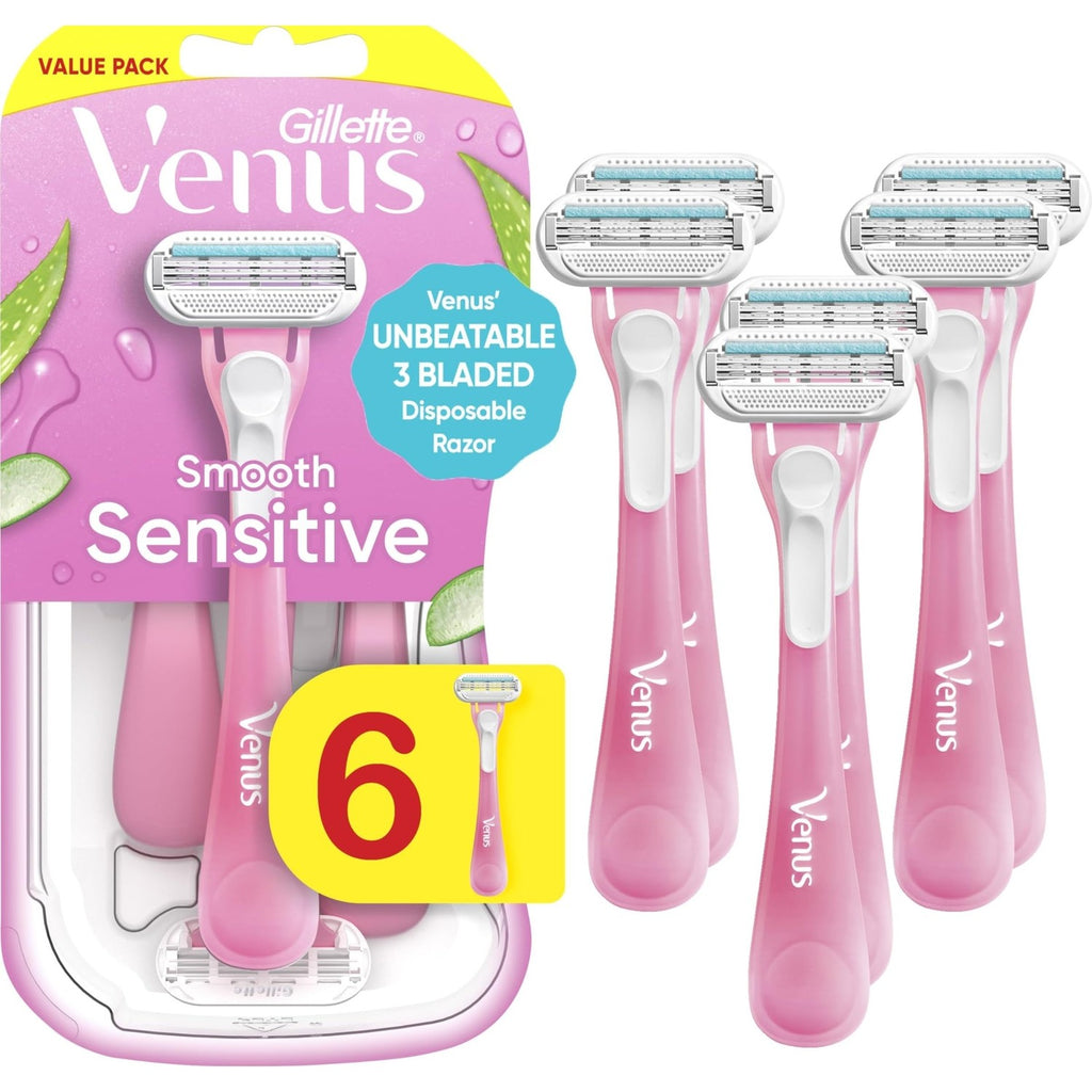 Gillette Venus Sensitive Disposable Razors for Women with Sensitive Skin, 6 Count, Delivers Close Shave with Comfort