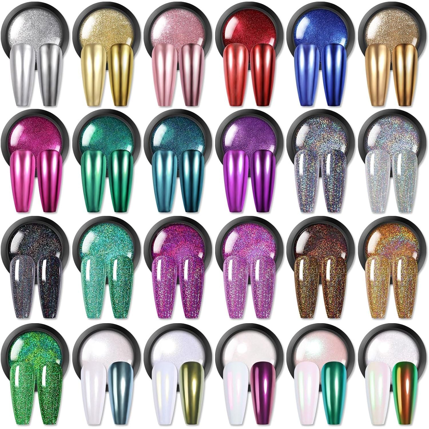 Buy now BORN PRETTY Chrome Powder Metallic Mirror Chameleon Nail Powder Auroras Mermaid Nail Powder Pigment for Nail Art Gel Polish Manicure Nail Art Decorations 9 Jars 24 colors chrome powder at indiglob india