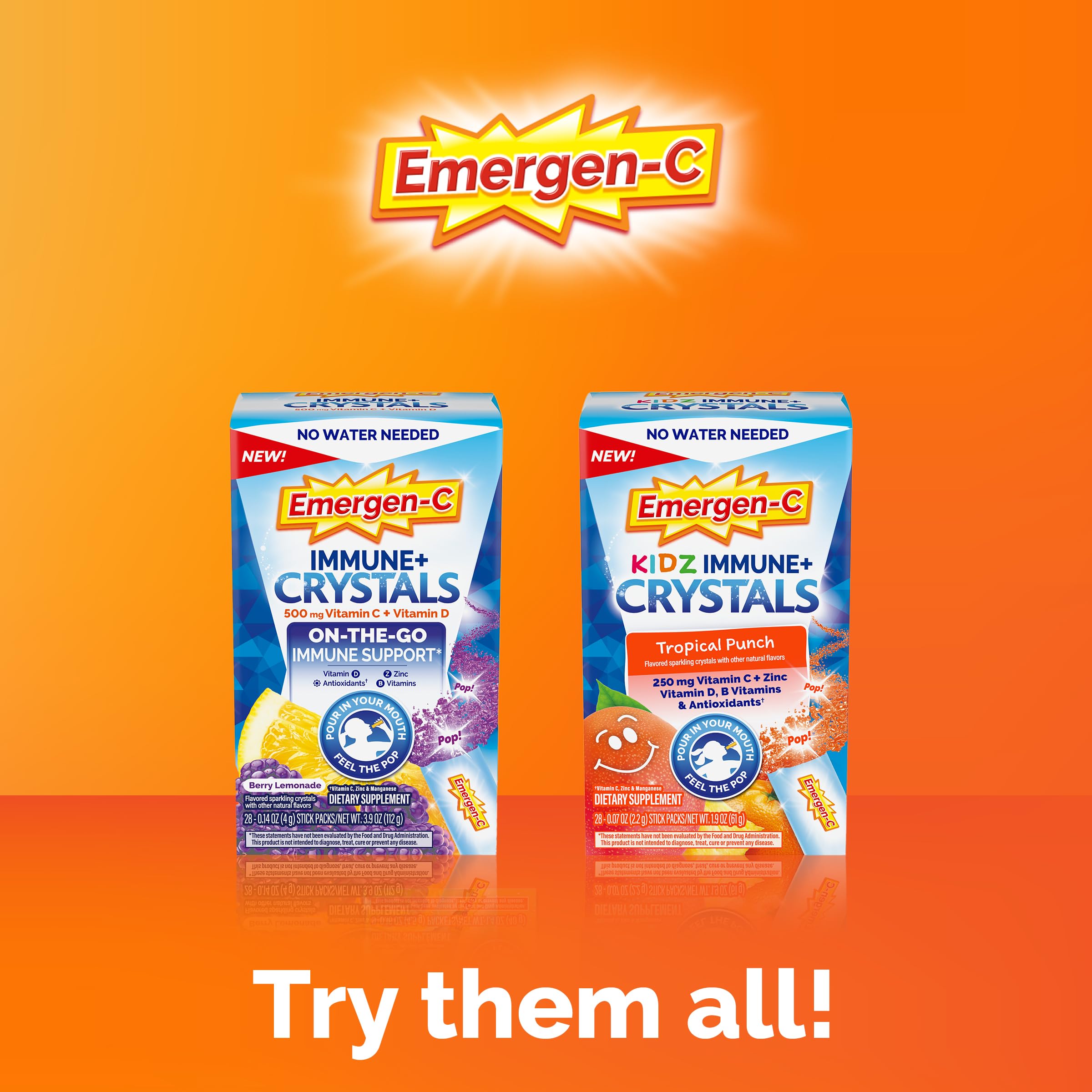 Emergen-C Immune Plus Crystals, On-the-Go Immune Support Supplement with Vitamin C, Vitamin D, B Vitamins, Zinc and Manganese, Berry Lemonade, Back to School Essentials - 28 Stick Packs