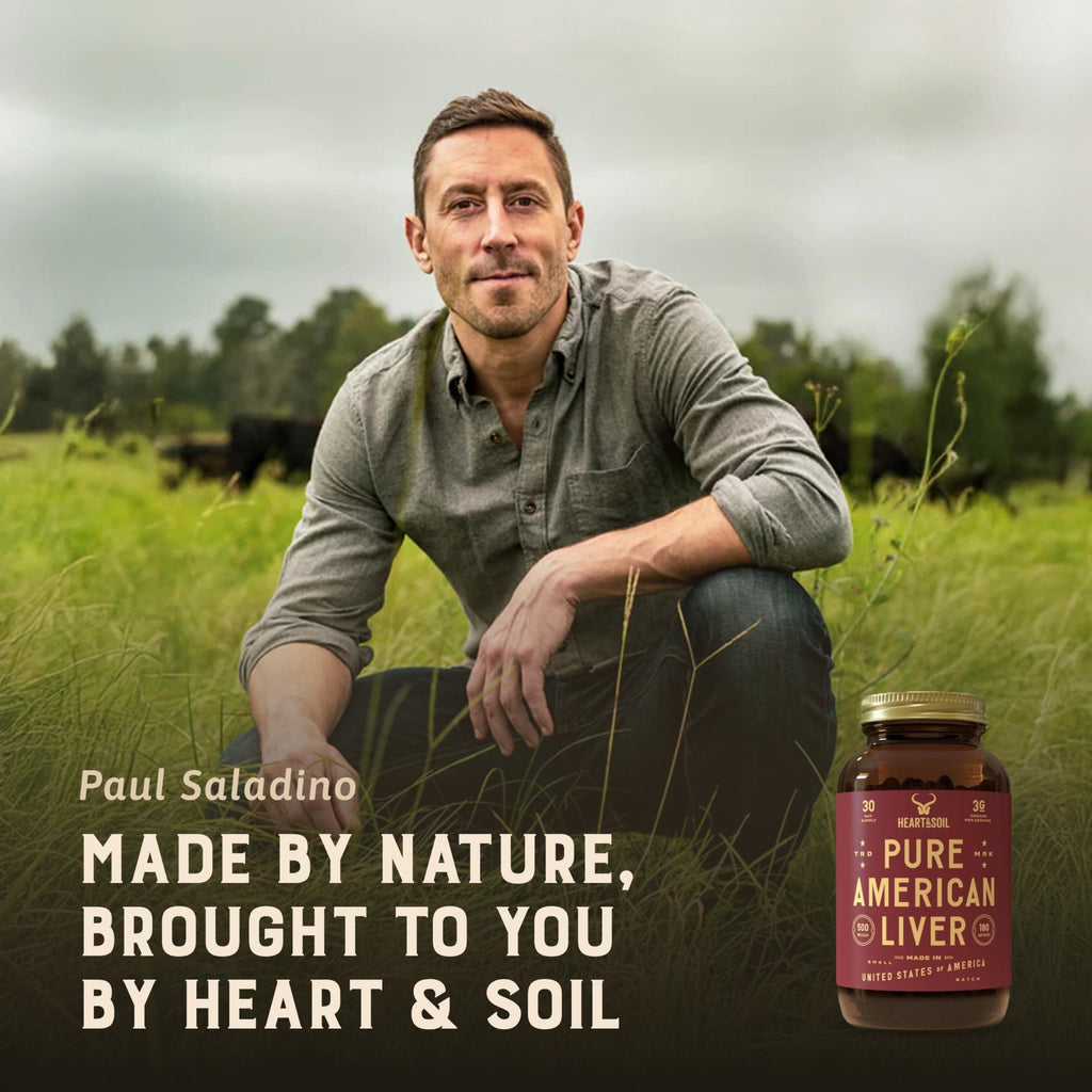 HEART & SOIL Pure American Beef Liver, 180 Capsules | 100% grass fed & finished from pasture-raised cattle. Beef liver capsules, Nature's Ultimate Superfood. Made in USA.