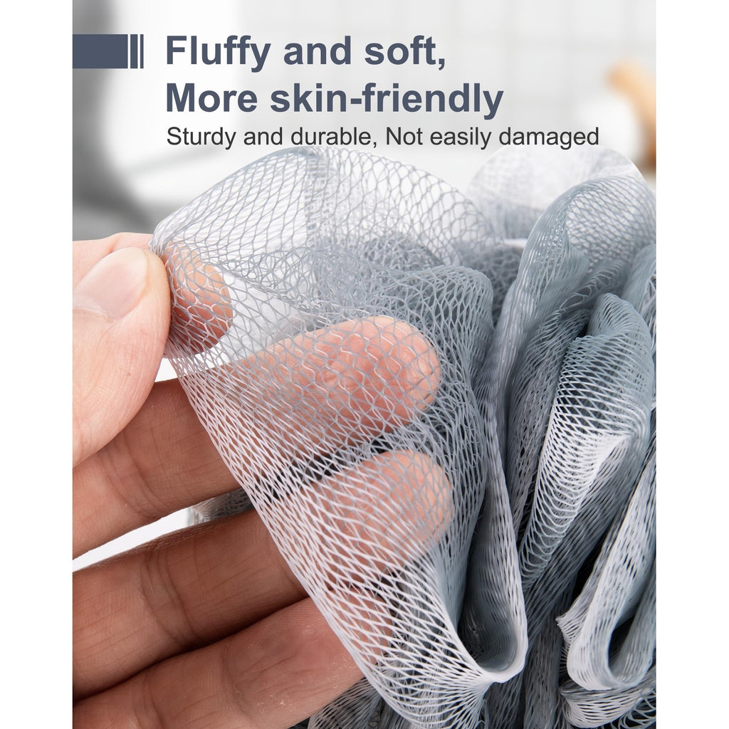 MTDLYICE Loofah Sponge, XXL Large Loofah 100g 4 Pack, Bath Sponge Soft Mesh Shower Loofah for Men, Body Scrub, Shower Pouf Bath Accessories, for Body Wash, Soap (Blue Gray)