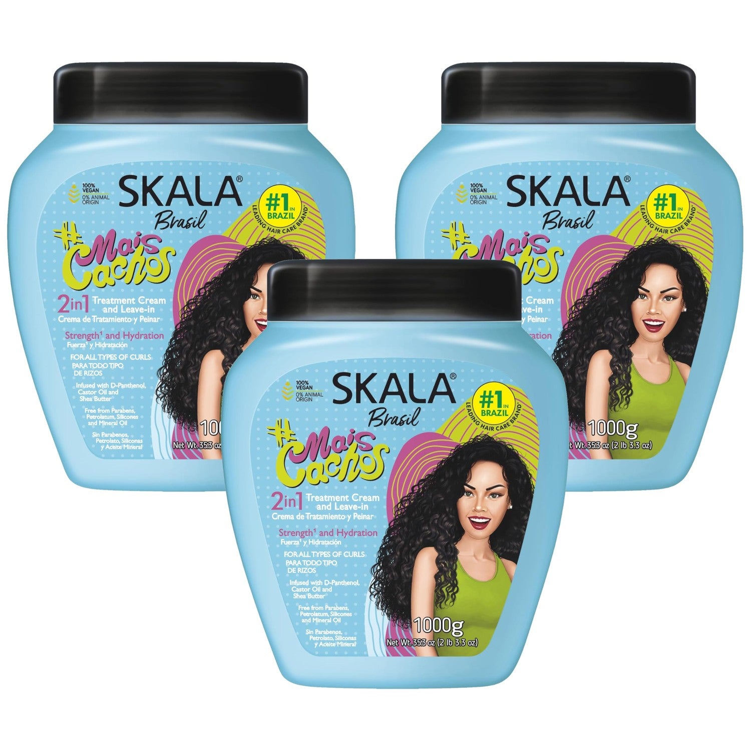 SKALA Mais Cachos Hair Type 3ABC - Eliminate Anti Frizz, For Curly Hair -2 in 1 Conditioning Treatment Cream and Cream To Comb 100% VEGAN 35.2 Oz (1 Pack)