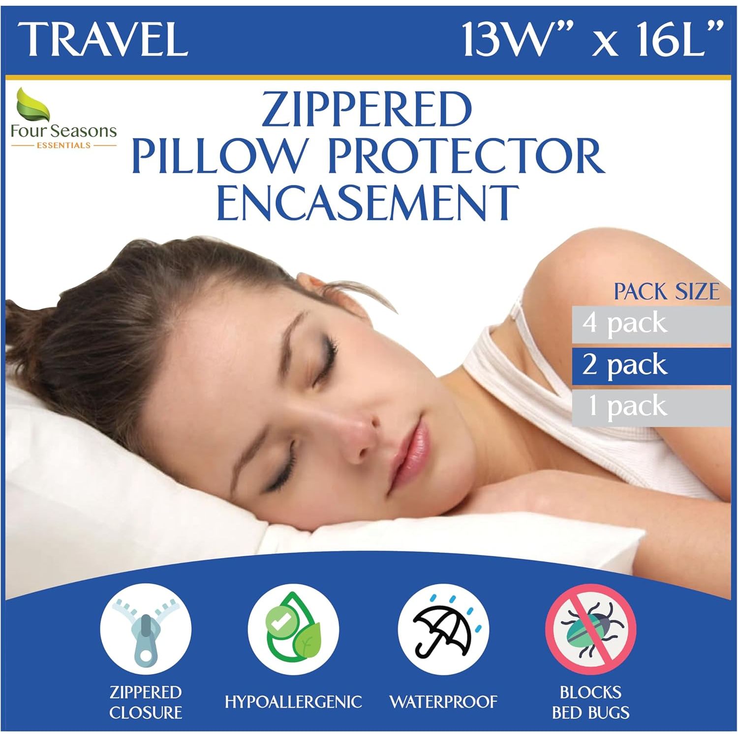 Buy now Four Seasons Essentials Waterproof King Pillow Protectors (Set of 2) – Zippered Pillow Cover Hypoallergenic Dust Allergy Proof Encasement 13x16 Inch at indiglob india