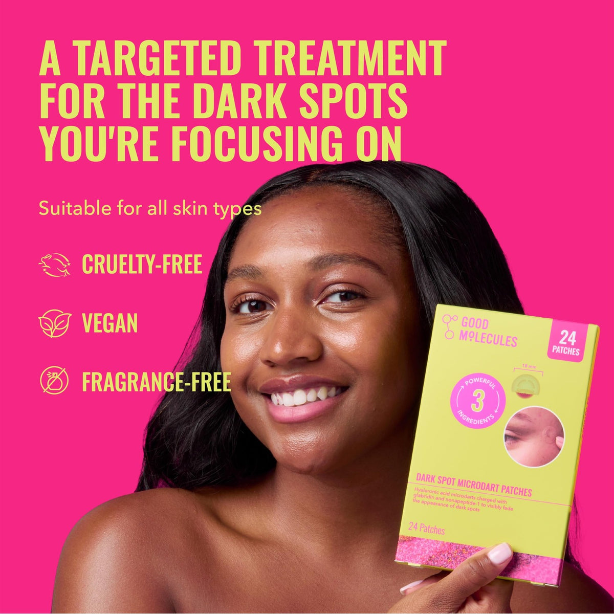 Good Molecules Dark Spot Microdart Patches for Face, Targeted Treatment with Glabridin & Nonapeptide-1, Hyaluronic Acid & Ectoin, Fades Dark Spots, Vegan, Cruelty-Free, 24 ct