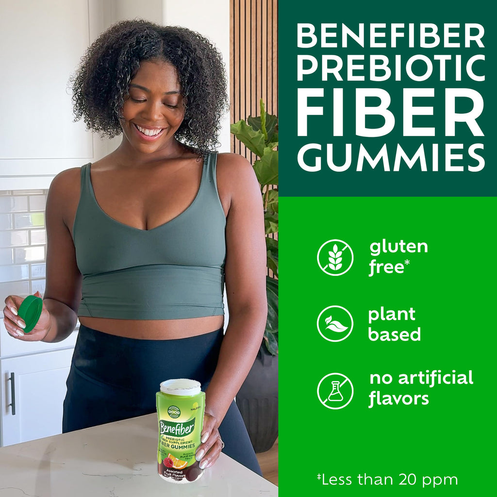 Benefiber Prebiotic Fiber Supplement Gummies, Assorted Fruit Flavor, 81 Ct | Plant-based Prebiotic Fiber, Supports Gut Health by Nourishing Good Gut Bacteria, GLP-1 Support for Digestive Health