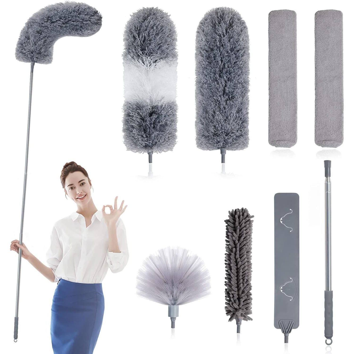 Buy now BOOMJOY Microfiber Feather Duster with 100 Inches Extendable Pole, 2 Pack Dusters for Cleaning Ceiling, Fan, Furniture Grey 7 Pcs at indiglob india