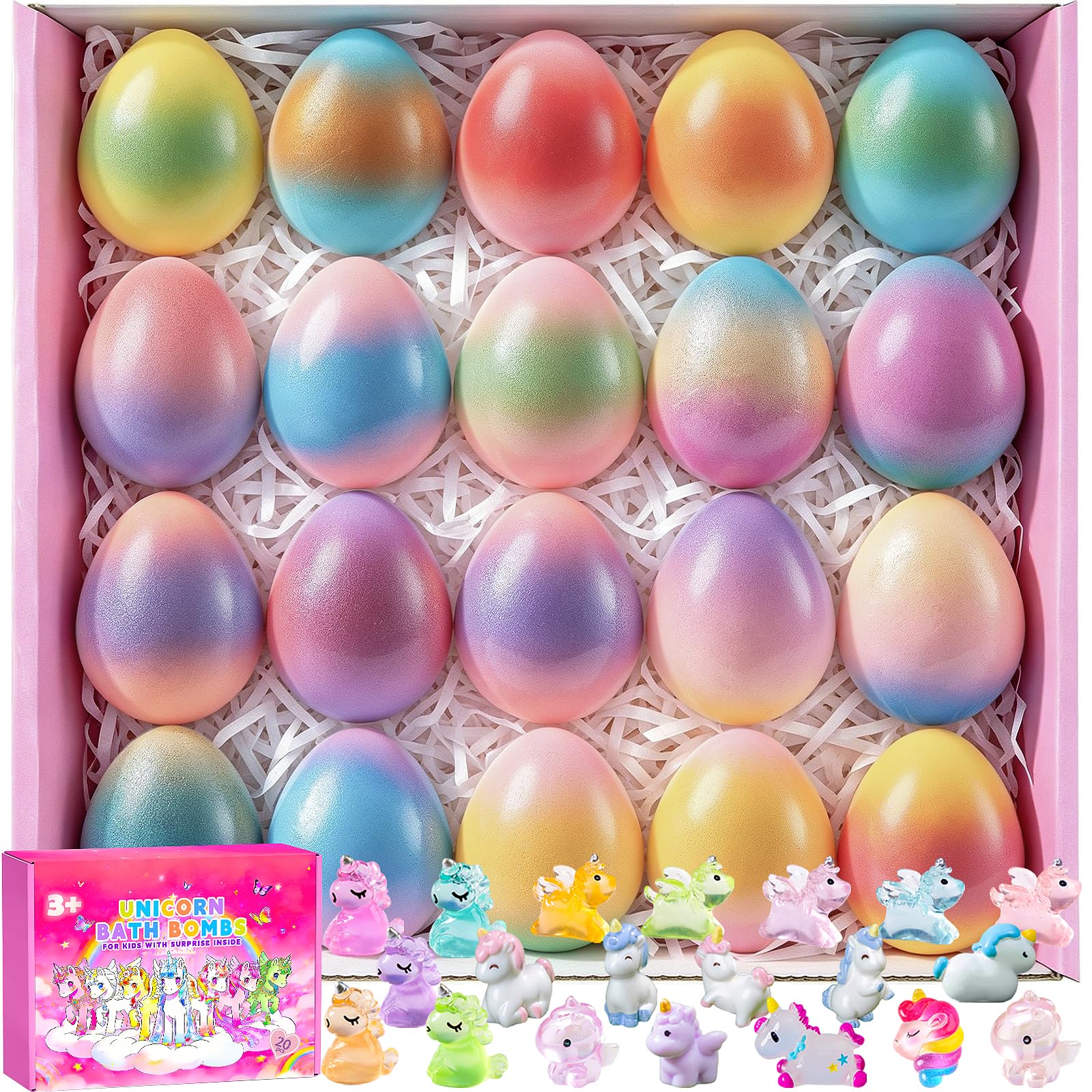 20 Pack Unicorn Bath Bombs for Kids Girls with Toys inside Kids Bath Bombs with Surprise Birthday Gifts for Girls Age 3 4 5 6 7 8 9 10 Years Old Bubble Bath Organic Natural Christmas Stocking Stuffers