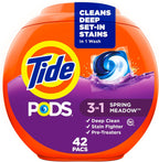 Buy now Tide PODS laundry detergent pacs, 3-in-1 Stain Remover, Odor Fighter, Color Protector, 42 Count, HE compatible, Spring Meadow Scent at indiglob india