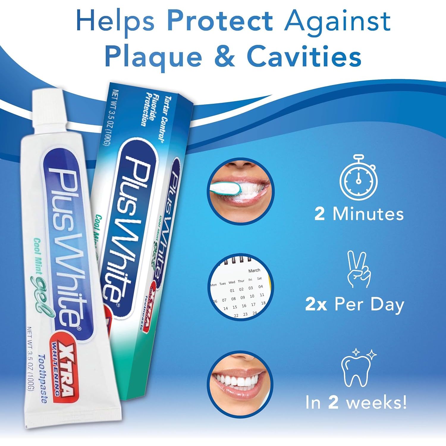 Buy now Plus White Xtra Whitening Toothpaste - Removes Tough Stains from Coffee, Smoking, Wine & More - Anti-Cavity, Plaque & Tartar Control (Cool Mint Gel, 3.5 oz) at indiglob india