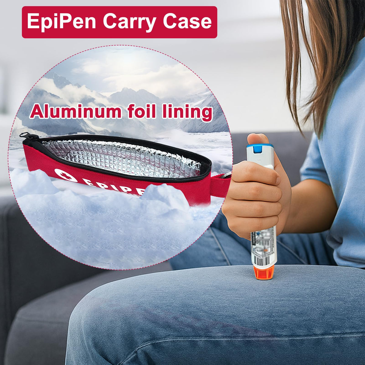 ICIMBI 2-Pack EpiPen Carry Case Insulated,Red Epipen Holder Bag with Carabiner-for 1 EpiPen Asthma Allergy Medication,Sports Outdoors Travel Epipen Case for Walking or Running