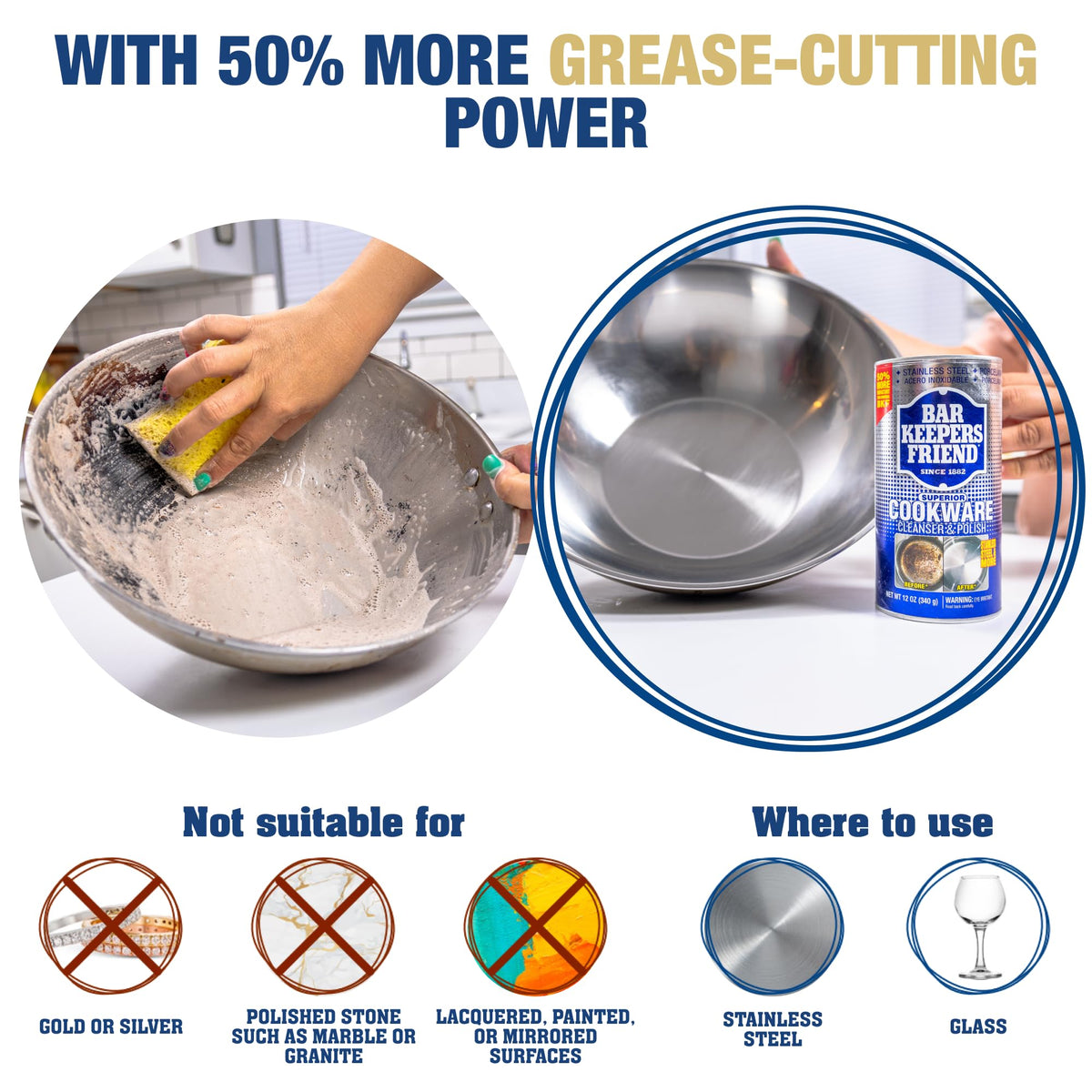 Bar Keepers Friend Cookware Cleanser & Polish (2 x 12 oz) Stainless Steel Cleaner & Degreaser for Pots, Pans, Bakeware & Grills - Removes Sticky Residue, Rust Stains & Lime Deposits